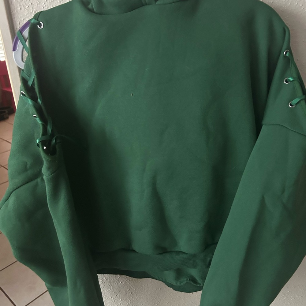 Green Lace-Up Sleeve Women's Top
